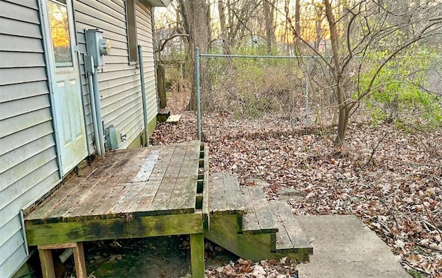 view of yard featuring a wooden deck