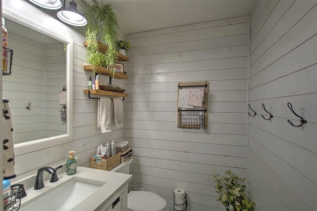 737 Phillip Cir, Forsyth, IL 62535 - half bath featuring wooden walls and vanity