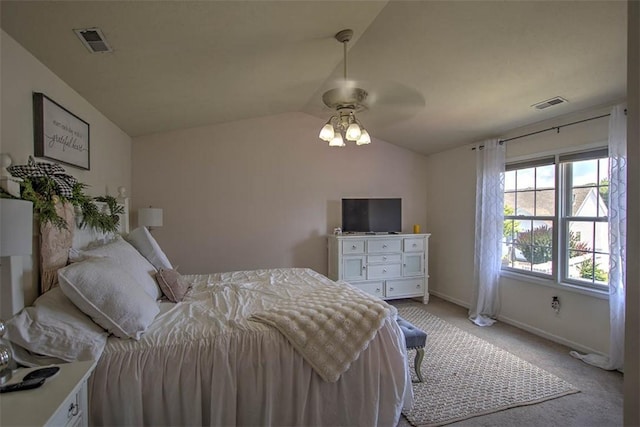 737 Phillip Cir, Forsyth, IL 62535 - bedroom featuring vaulted ceiling, light colored carpet, and ceiling fan