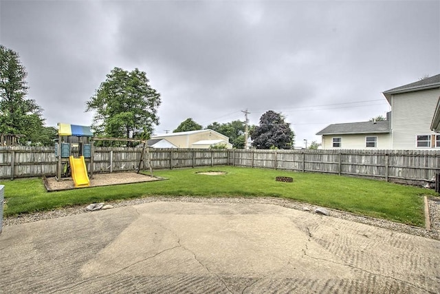 335 E Walnut St, Dalton City, IL 61925 - view of yard featuring a playground and a patio