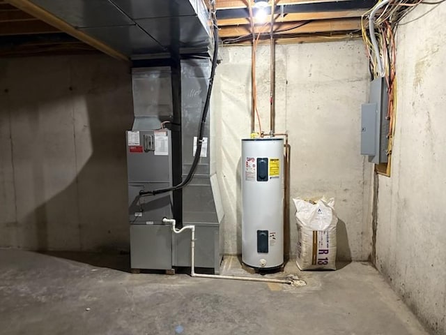 34A Woolery Dr, Neoga, IL 62447 - utility room with electric water heater, heating unit, and electric panel