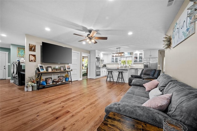 25760 E 1750th Rd, Marshall, IL 62441 - living area with recessed lighting, light wood-style flooring, and a ceiling fan