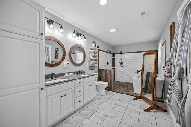 25760 E 1750th Rd, Marshall, IL 62441 - bathroom with a walk in shower, double vanity, and marble look tile flooring