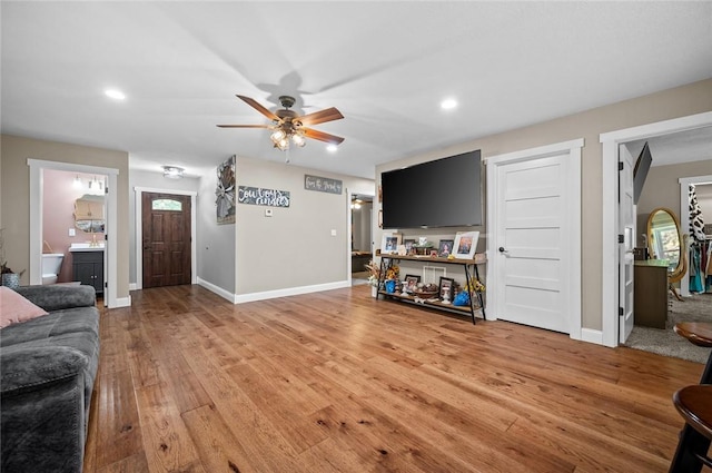 25760 E 1750th Rd, Marshall, IL 62441 - living room with ceiling fan, light wood finished floors, and recessed lighting