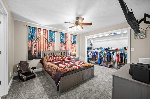 25760 E 1750th Rd, Marshall, IL 62441 - carpeted bedroom featuring a closet, a ceiling fan, and a textured ceiling