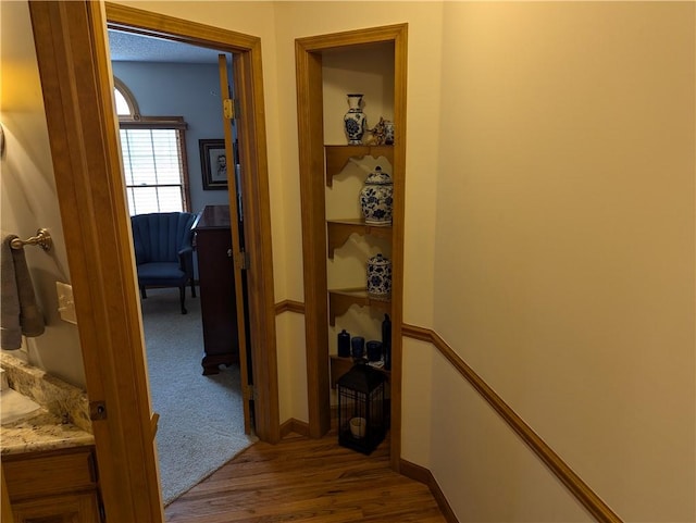 hallway featuring baseboards and wood finished floors