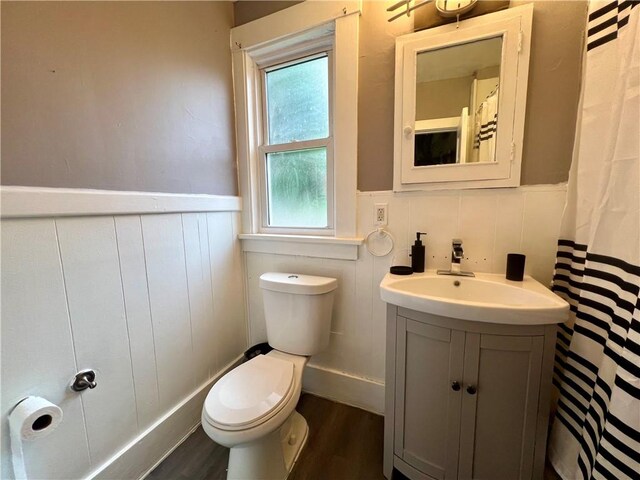 437 Powers Ln, Decatur, IL 62522 - bathroom featuring wainscoting, vanity, and wood finished floors