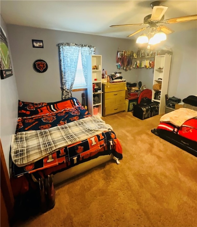 bedroom with carpet floors and ceiling fan