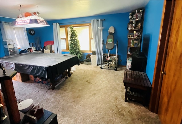 playroom featuring carpet floors and pool table