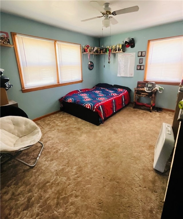 bedroom featuring carpet flooring and ceiling fan