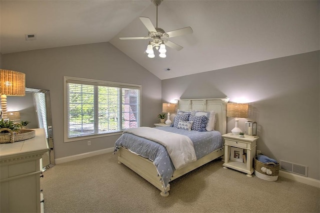 4140 S Lake Ct, Decatur, IL 62521 - bedroom with baseboards, visible vents, light colored carpet, and vaulted ceiling