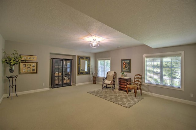 4140 S Lake Ct, Decatur, IL 62521 - living area featuring light colored carpet, a textured ceiling, and baseboards