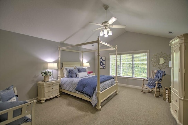 4140 S Lake Ct, Decatur, IL 62521 - bedroom with baseboards, ceiling fan, carpet floors, and vaulted ceiling