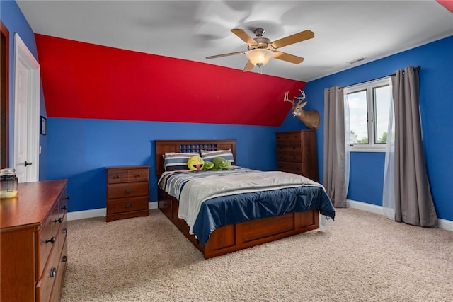 11107 E Cambridge Ln, Effingham, IL 62401 - bedroom with carpet floors, lofted ceiling, and a ceiling fan