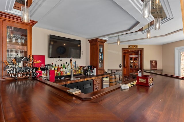 11107 E Cambridge Ln, Effingham, IL 62401 - indoor dry bar featuring wood finished floors and hanging light fixtures