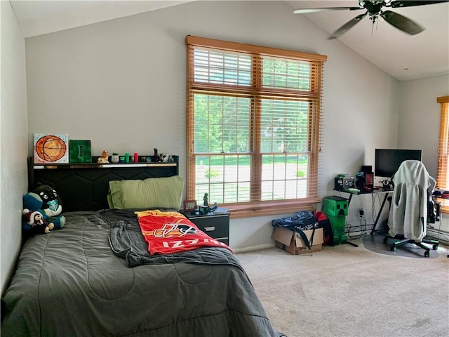 15690 E 1100th Ave, Effingham, IL 62401 - bedroom with vaulted ceiling, carpet, multiple windows, and a ceiling fan