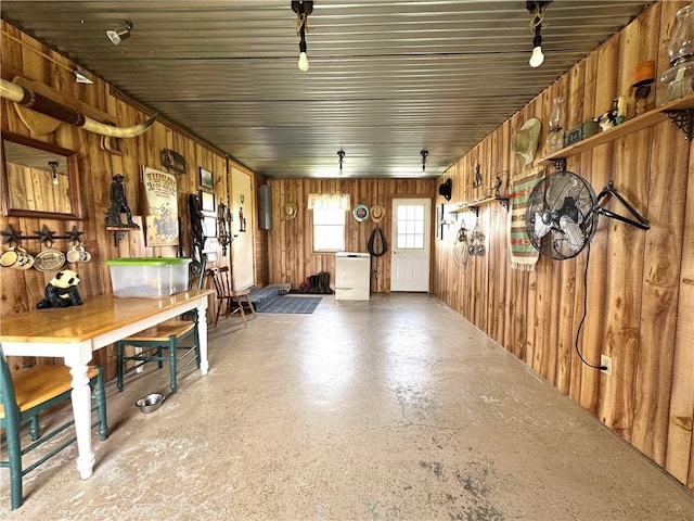 garage with wooden walls
