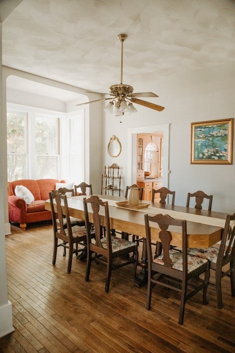 403 Maple St, Marshall, IL 62441 - dining area featuring dark wood finished floors and ceiling fan