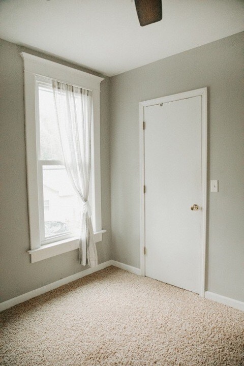 403 Maple St, Marshall, IL 62441 - empty room with carpet flooring, plenty of natural light, and ceiling fan