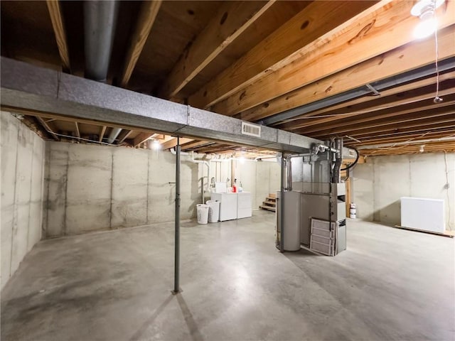106 N Jefferson St, Greenup, IL 62428 - unfinished below grade area featuring washer and clothes dryer and heating unit