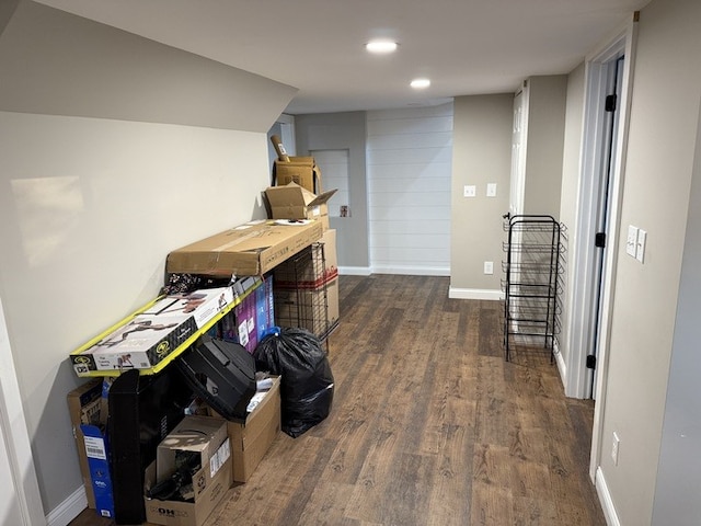 303 E Glenwood Ave, Olney, IL 62450 - below grade area with dark wood-style flooring, baseboards, and recessed lighting