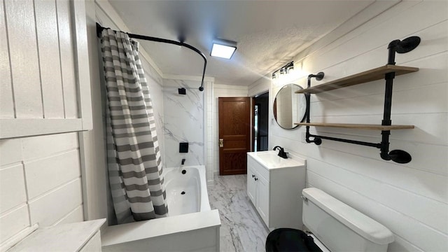 3728 N Lake Blvd, Danville, IL 61832 - bathroom with marble finish flooring, vanity, shower / tub combo with curtain, and toilet