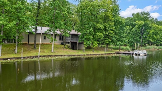 property view of water featuring a boat dock