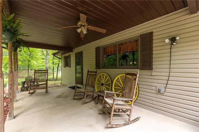 view of patio / terrace featuring covered porch and ceiling fan