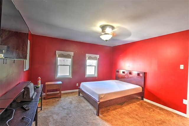 bedroom featuring carpet and ceiling fan