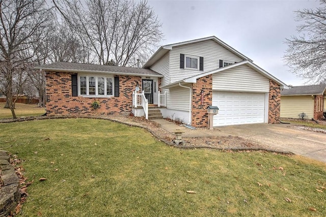 split level home featuring a garage and a front yard