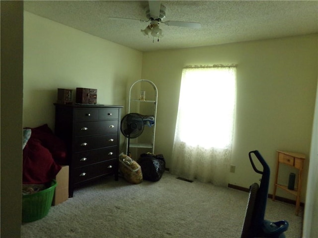 210 Kennedy Ave, Pana, IL 62557 - bedroom featuring carpet flooring, a textured ceiling, and a ceiling fan