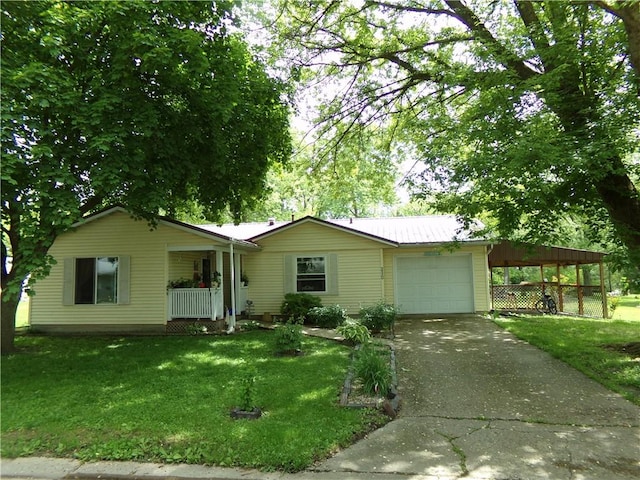 210 Kennedy Ave, Pana, IL 62557 - ranch-style house with a front lawn, driveway, and a garage