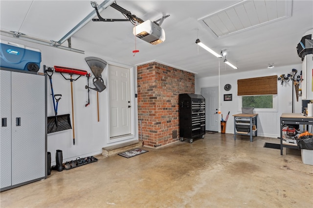 garage with a garage door opener