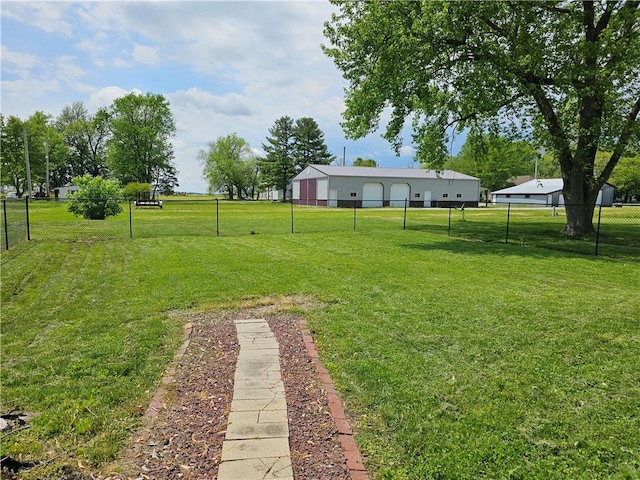view of yard with a garage