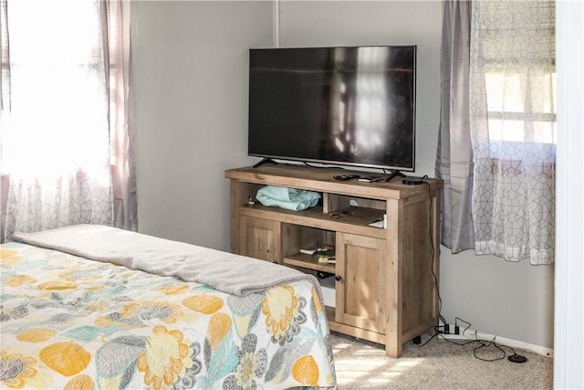 bedroom with light carpet