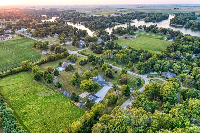 bird's eye view with a rural view and a water view