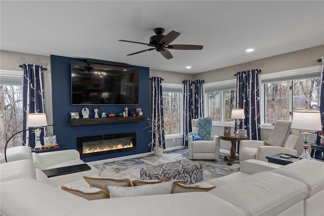 living room featuring ceiling fan