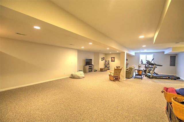 1008 Schroll Dr, Forsyth, IL 62535 - exercise room with recessed lighting, carpet floors, and electric panel