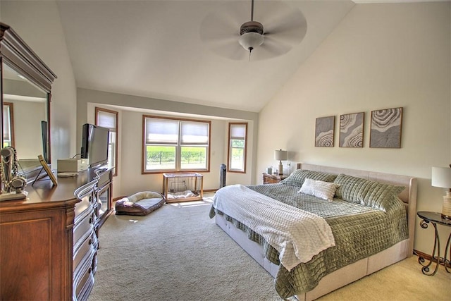 1008 Schroll Dr, Forsyth, IL 62535 - bedroom with carpet flooring, a ceiling fan, and high vaulted ceiling