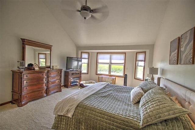1008 Schroll Dr, Forsyth, IL 62535 - carpeted bedroom with vaulted ceiling and ceiling fan