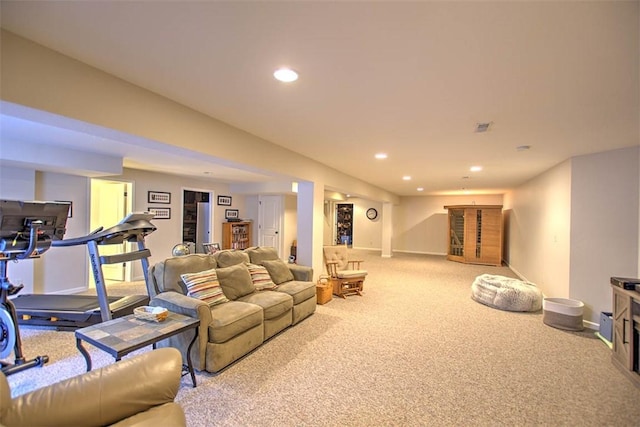 1008 Schroll Dr, Forsyth, IL 62535 - living room featuring carpet flooring and recessed lighting