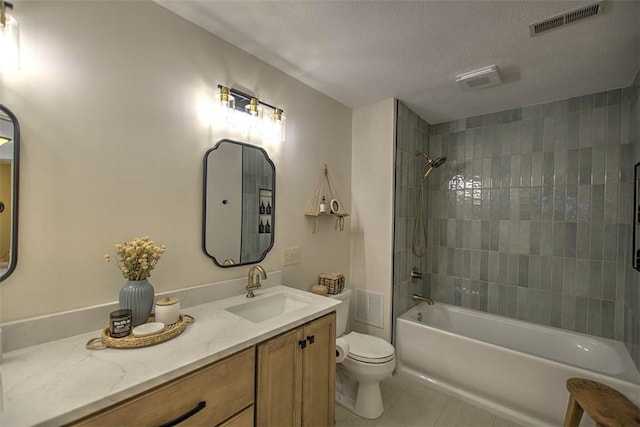 1008 Schroll Dr, Forsyth, IL 62535 - full bath with tile patterned floors, vanity,  shower combination, and a textured ceiling