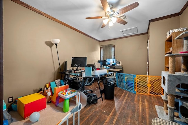 22417 N 1320th St, Marshall, IL 62441 - office featuring attic access, wood finished floors, crown molding, and a ceiling fan