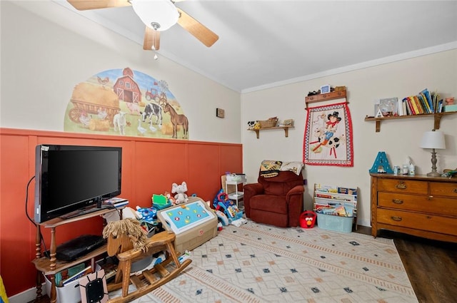 22417 N 1320th St, Marshall, IL 62441 - bedroom with ceiling fan, wood finished floors, and ornamental molding