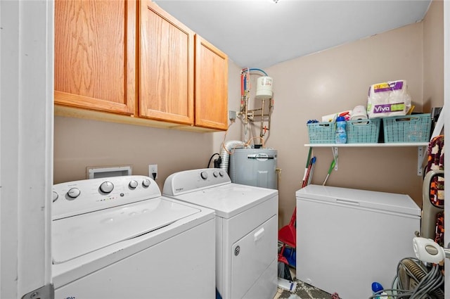 22417 N 1320th St, Marshall, IL 62441 - laundry room featuring water heater, washing machine and dryer, and cabinet space