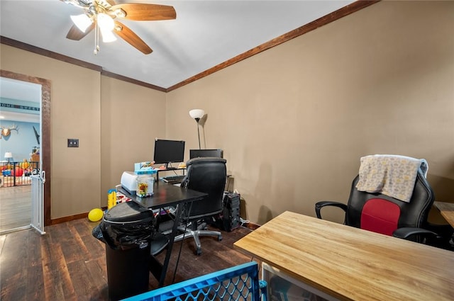 22417 N 1320th St, Marshall, IL 62441 - office space featuring wood finished floors, ceiling fan, crown molding, and baseboards