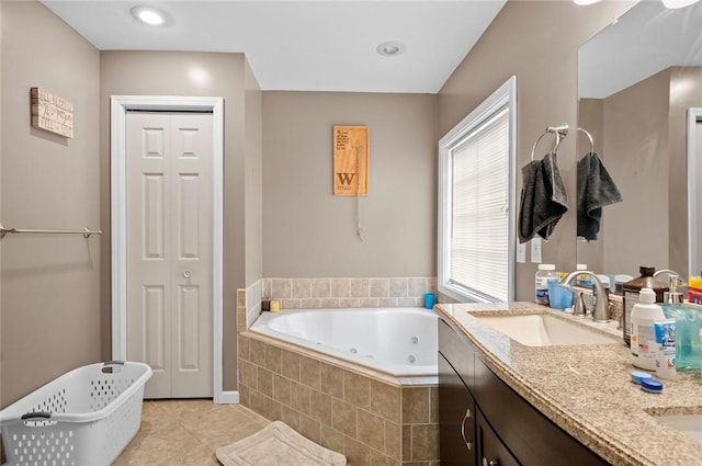 22417 N 1320th St, Marshall, IL 62441 - bathroom featuring a whirlpool tub, tile patterned floors, a closet, and double vanity