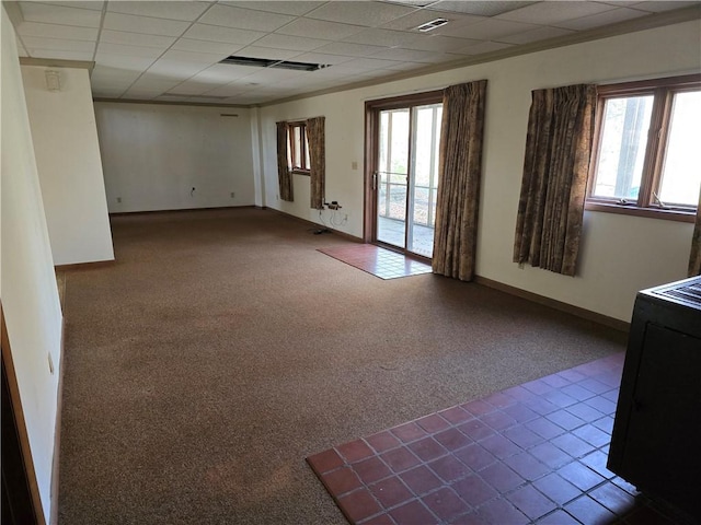 20746 E 400 N, Charleston, IL 61920 - carpeted spare room with healthy amount of natural light, baseboards, and a drop ceiling