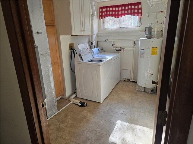 20746 E 400 N, Charleston, IL 61920 - washroom with electric water heater, cabinet space, washing machine and dryer, and light tile patterned floors