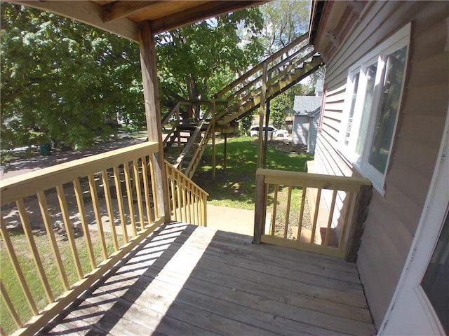 172 Broadway St, Shelbyville, IL 62565 - wooden terrace with stairs